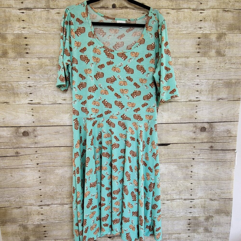 LuLaRoe Nicole Dress - Rabbits on Mint Green 2XL Made in the USA